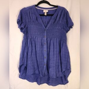 Large KNOX ROSE blue flowy shirt